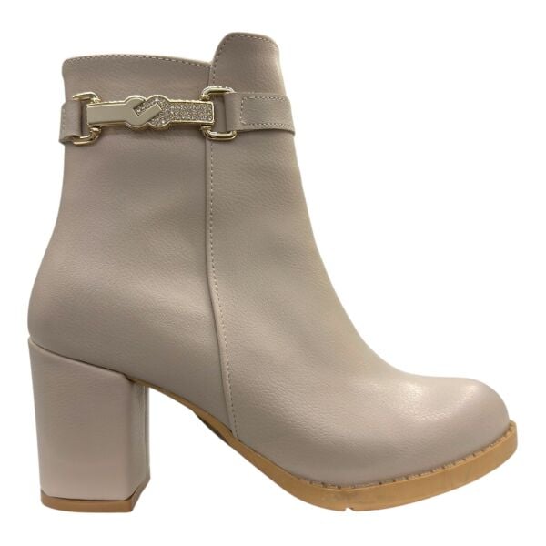 Bej Renk Tokalı Kalın Topuk Kadın Bot