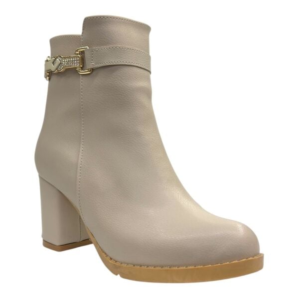 Bej Renk Tokalı Kalın Topuk Kadın Bot