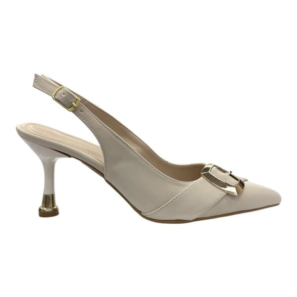 “Altın Tokalı Krem  Stiletto