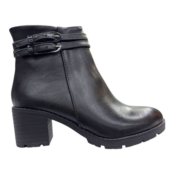 Çift Tokalı Siyah Kalın Topuk Kadın Bot