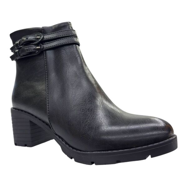 Çift Tokalı Siyah Kalın Topuk Kadın Bot