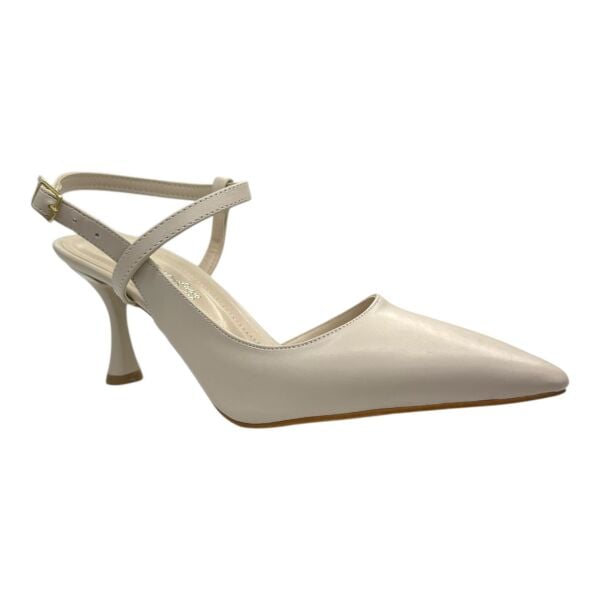 Modern Çapraz Şeritli Krem Topuklu Ayakkabı