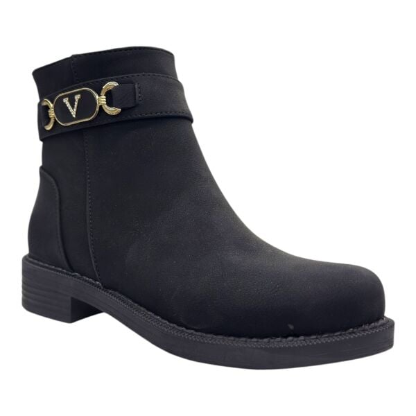 Siyah V Logolu Düşük Topuk Kadın Bot