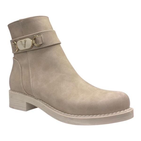 Bej V Logolu Düşük Topuk Kadın Bot