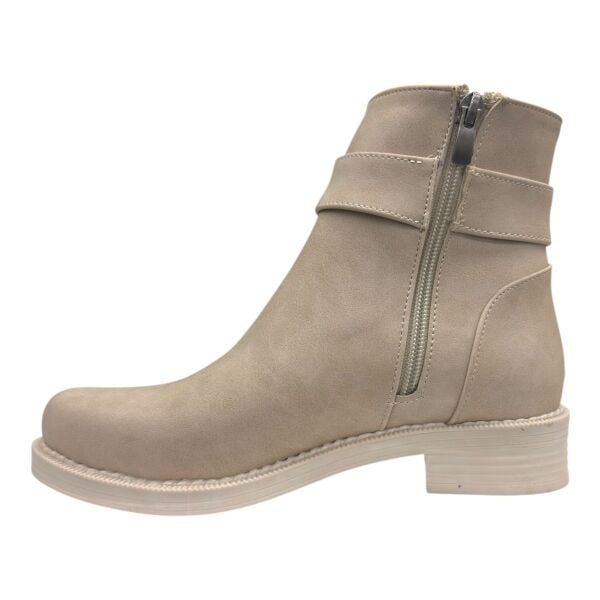 Bej V Logolu Düşük Topuk Kadın Bot