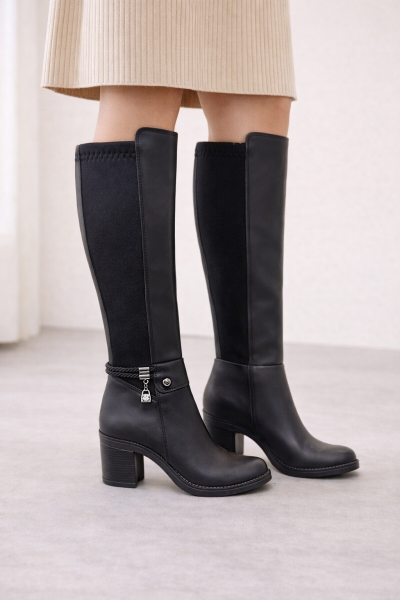 Siyah Kadın Uzun Topuklu Bot | Esnek Bilek Uyumu – Şık Detaylı Kışlık Çizme Modeli