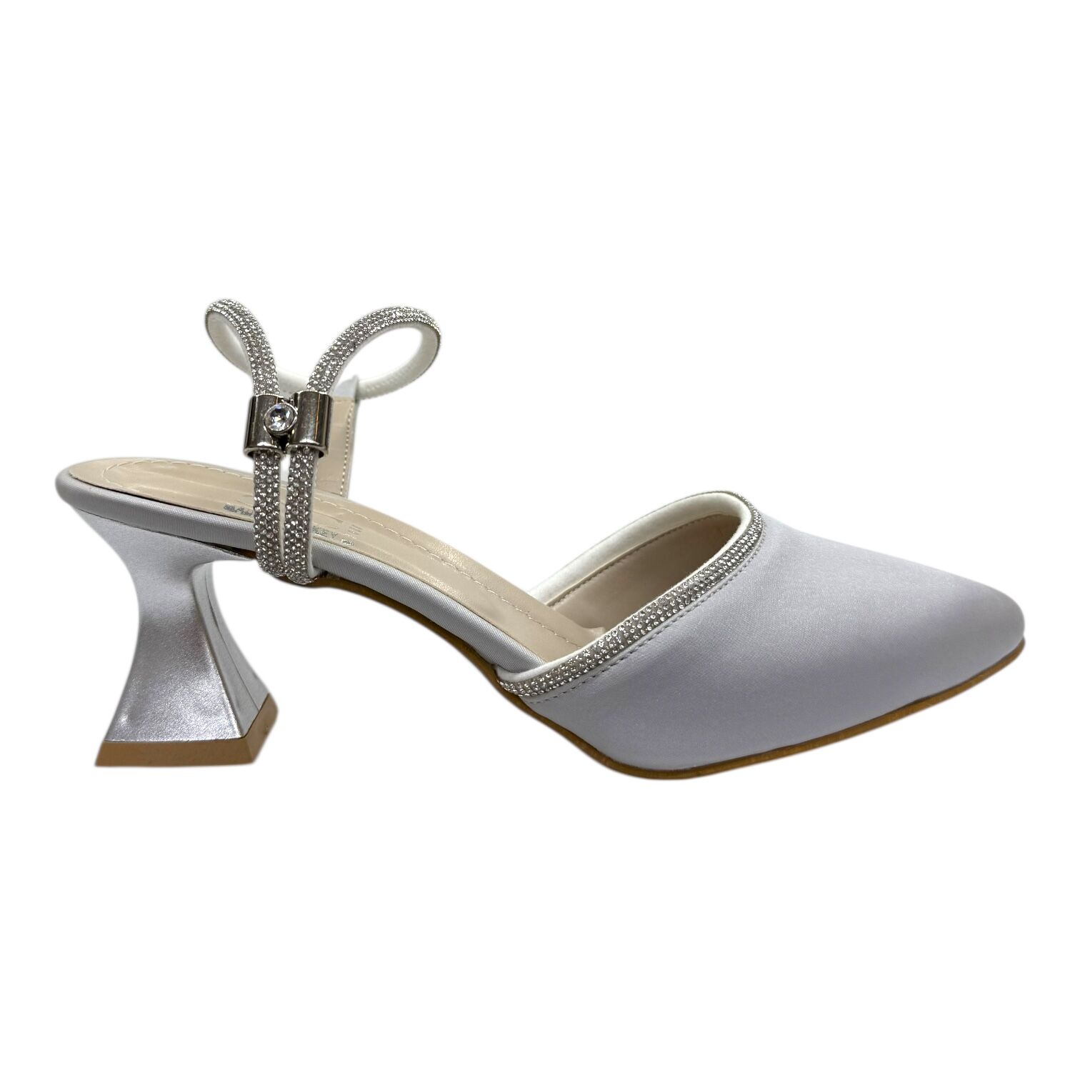 Saten Gri–Gümüş Kristalli  Stiletto