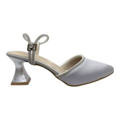 Saten Gri–Gümüş Kristalli  Stiletto