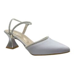 Saten Gri–Gümüş Kristalli  Stiletto