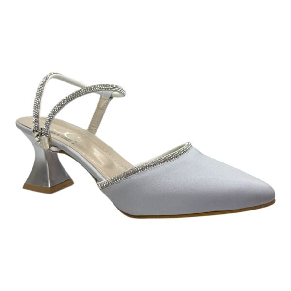 Saten Gri–Gümüş Kristalli  Stiletto