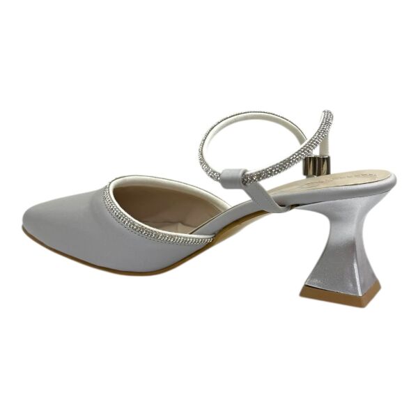 Saten Gri–Gümüş Kristalli  Stiletto