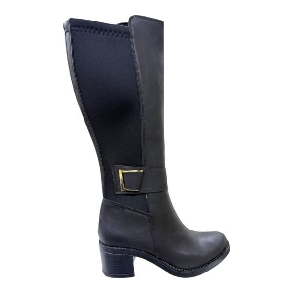 Kadın Siyah Uzun Topuklu Bot | Altın Tokalı – Esnek Baldır Uyumu – Kışlık Çizme Modeli