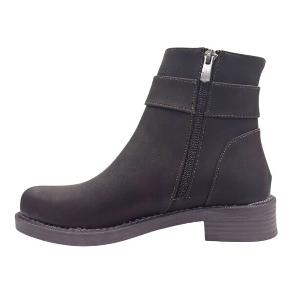 Kahverengi Altın Tokalı Düşük Topuk Kadın Bot