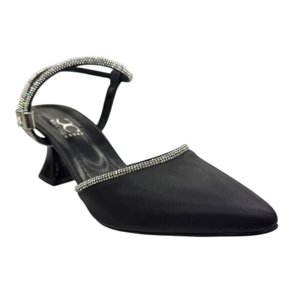 Saten Siyah–Gümüş Kristalli