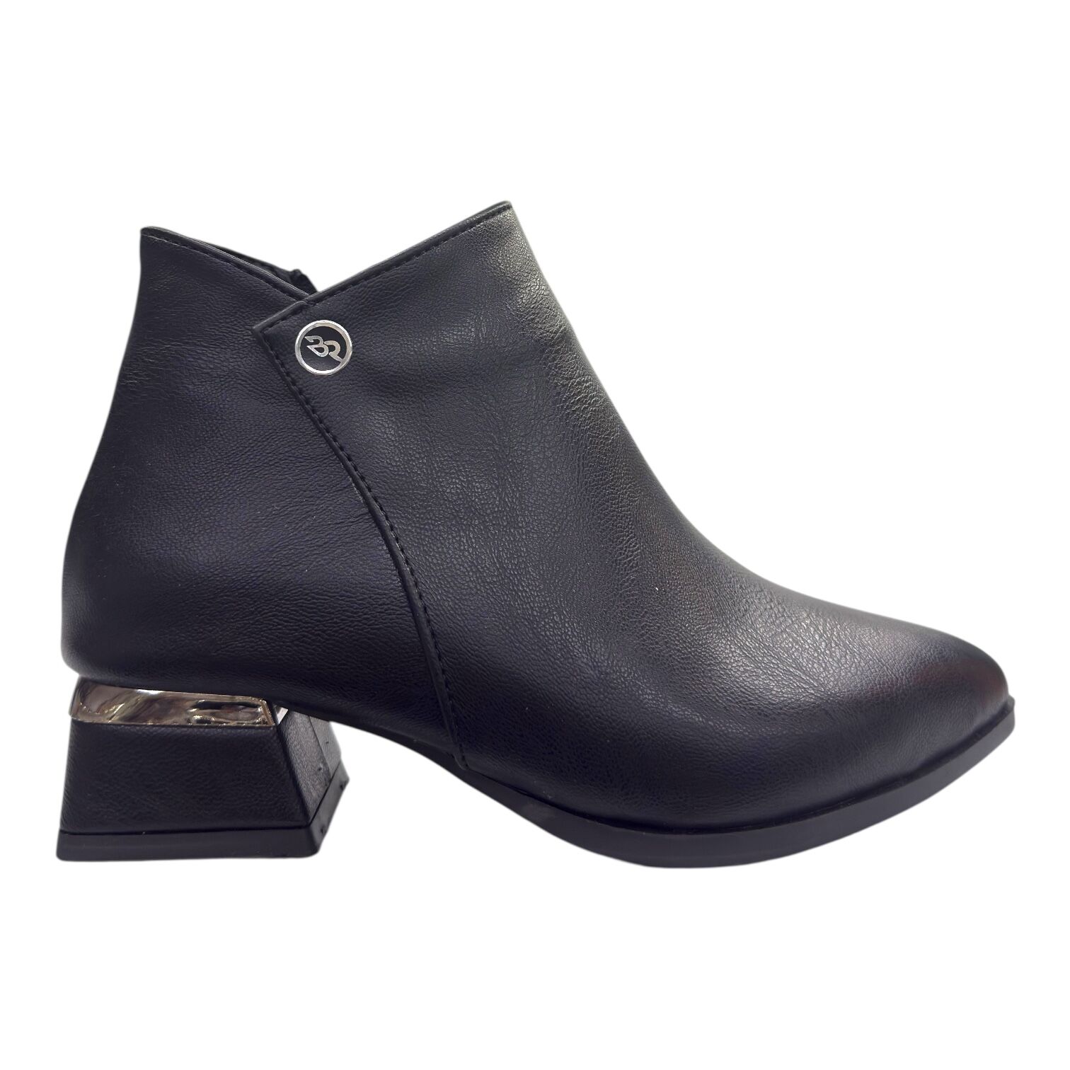 Siyah Metal Detaylı Geometrik Topuk Kadın Bot