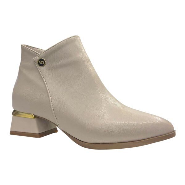 Bej Metal Detaylı Geometrik Topuk Kadın Bot