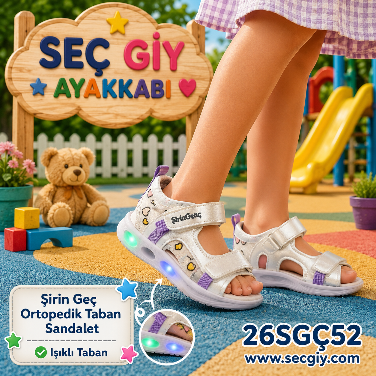 Kız Çocuk Işıklı Ortopedik Açık Burun Sandalet Beyaz