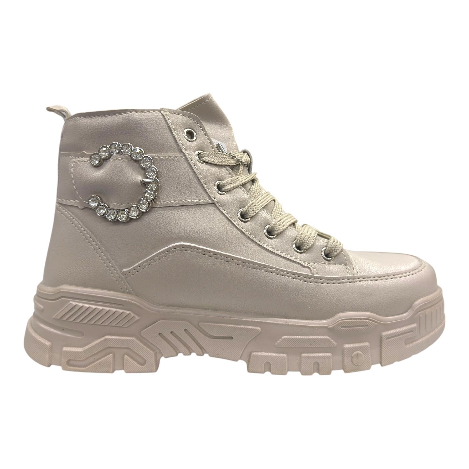 Beyaz Taş Tokalı Bej Kalın Taban Kadın Spor Bot