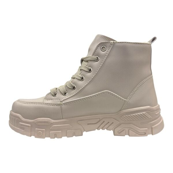 Beyaz Taş Tokalı Bej Kalın Taban Kadın Spor Bot