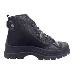 Siyah Rugan Görünümlü Kalın Taban Kadın Bot