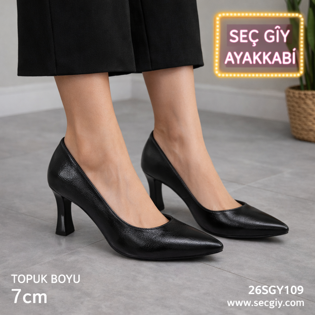 Siyah Sivri Burun Topuklu Ayakkabı –  Zarif Topuk & Klasik Şıklık