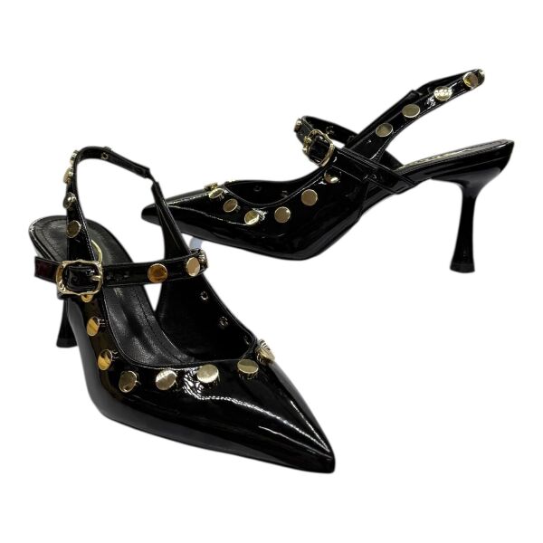 “Altın Perçinli Siyah Patent  Stiletto