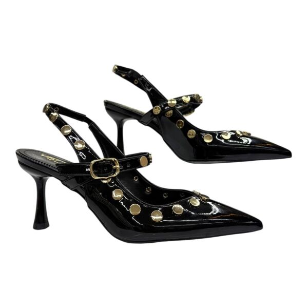“Altın Perçinli Siyah Patent  Stiletto 37