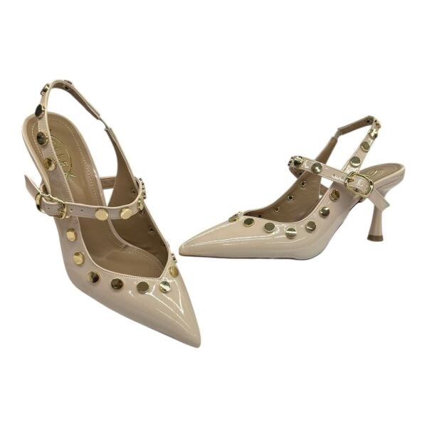 “Altın Perçinli Krem Patent  Stiletto