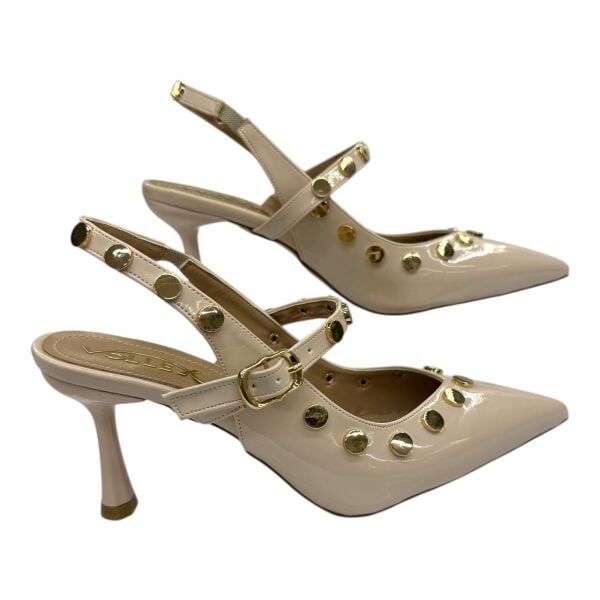 “Altın Perçinli Krem Patent  Stiletto