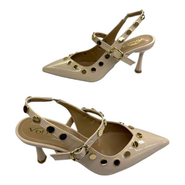 “Altın Perçinli Krem Patent  Stiletto