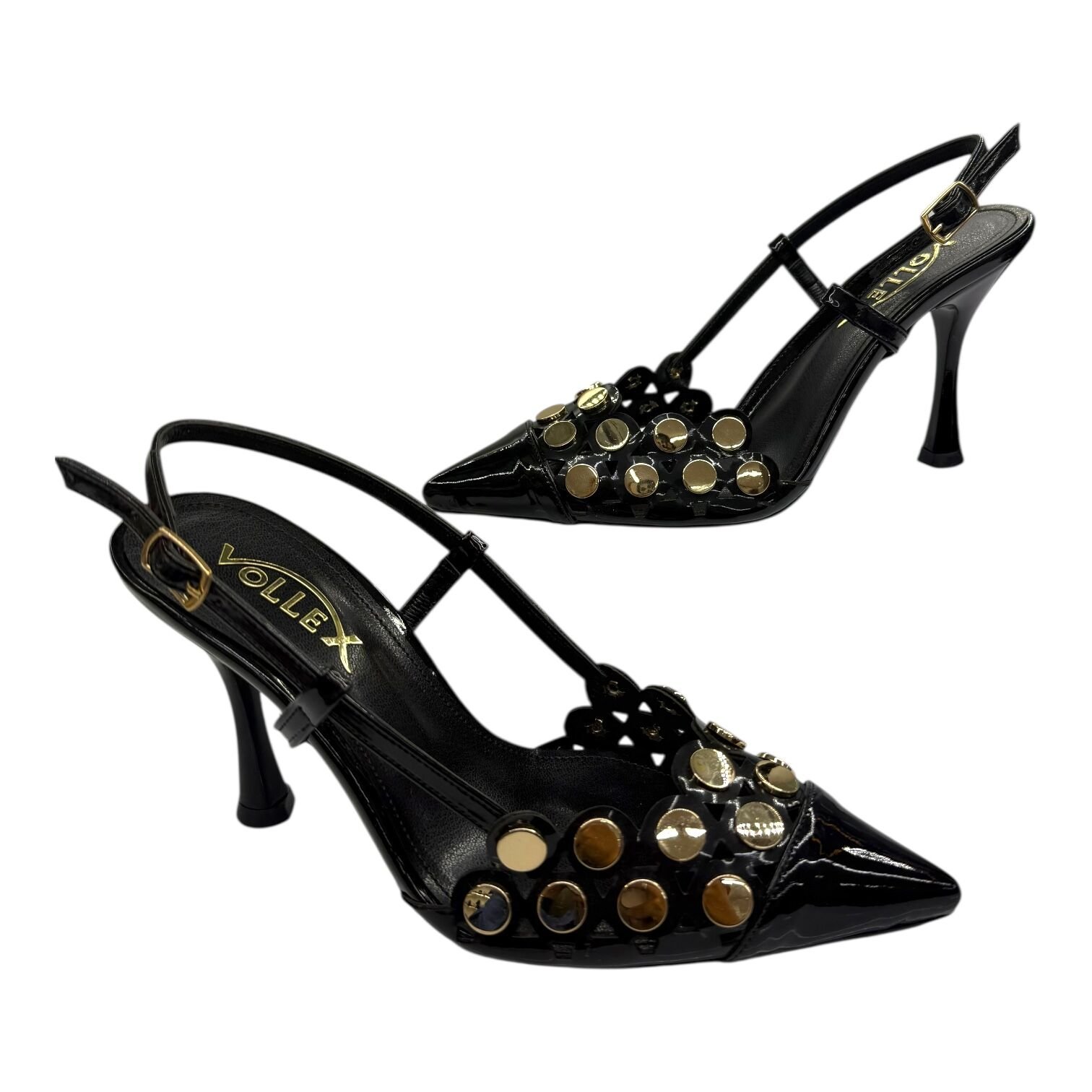 Altın Perçinli Siyah  Stiletto