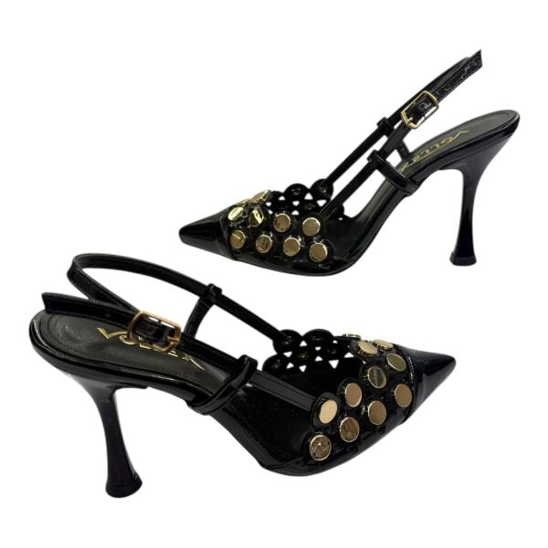 Altın Perçinli Siyah  Stiletto