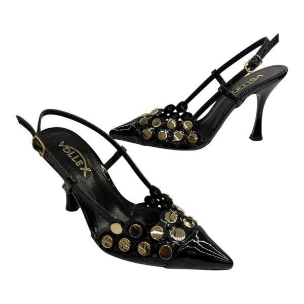 Altın Perçinli Siyah  Stiletto 37