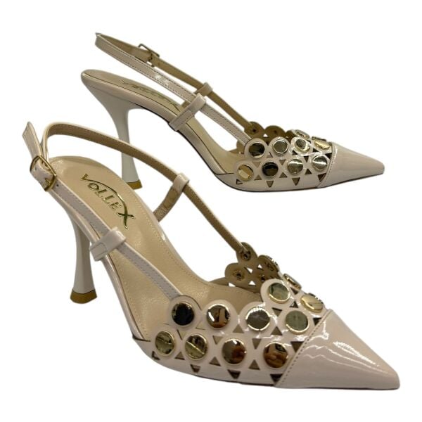 Altın Perçinli Krem  Stiletto