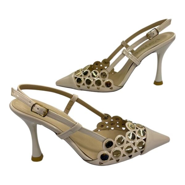 Altın Perçinli Krem  Stiletto