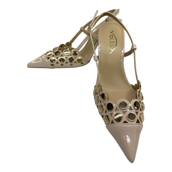 Altın Perçinli Krem  Stiletto