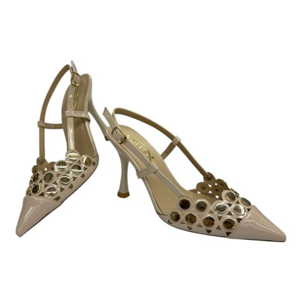 Altın Perçinli Krem  Stiletto