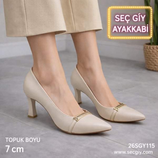 Kadın Topuklu Ayakkabı – Bej Klasik 7 cm