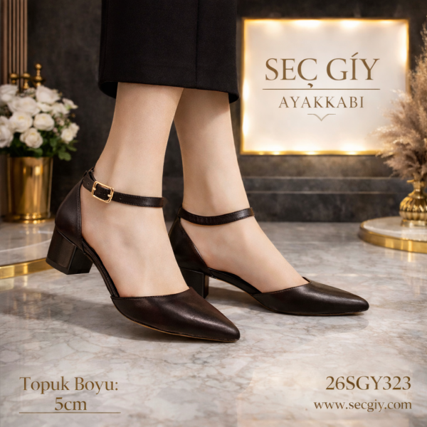 Acı Kahve Kadın Topuklu Ayakkabı 5 cm Kalın Topuk – Bilek Bantlı Klasik Model