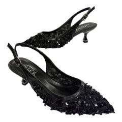 Siyah Payetli İnce Topuklu Stiletto