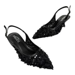 Siyah Payetli İnce Topuklu Stiletto