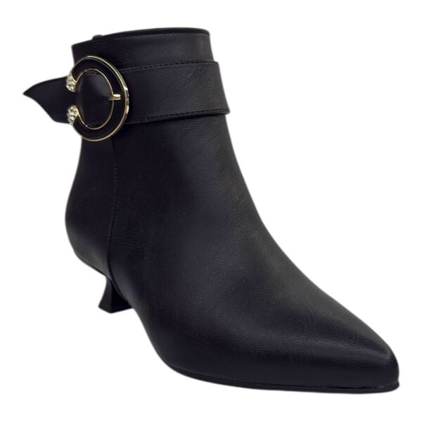 Siyah  Yuvarlak Tokalı İnce Topuk Kadın Bot