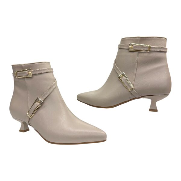 Bej Çift Tokalı İnce Topuk Kadın Bot