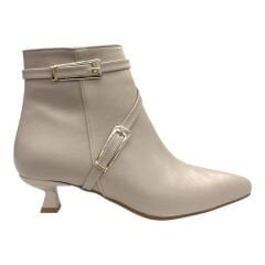 Bej Çift Tokalı İnce Topuk Kadın Bot