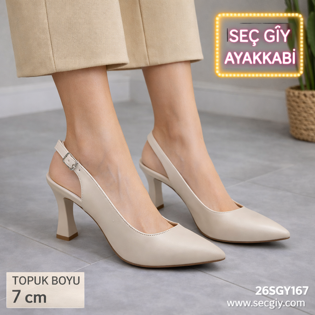 Kadın Topuklu Ayakkabı – Bej Slingback