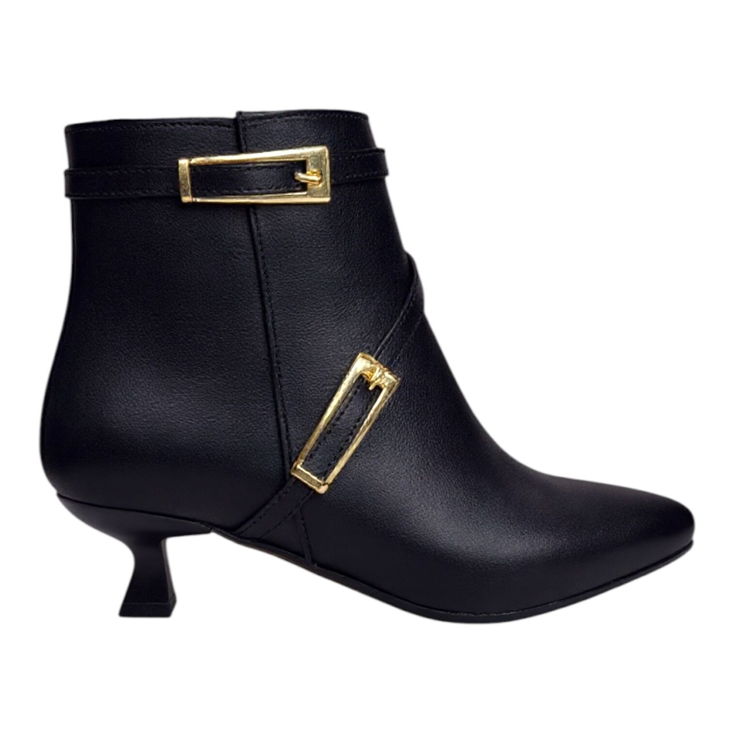 Siyah Çift Tokalı İnce Topuk Kadın Bot