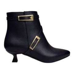 Siyah Çift Tokalı İnce Topuk Kadın Bot