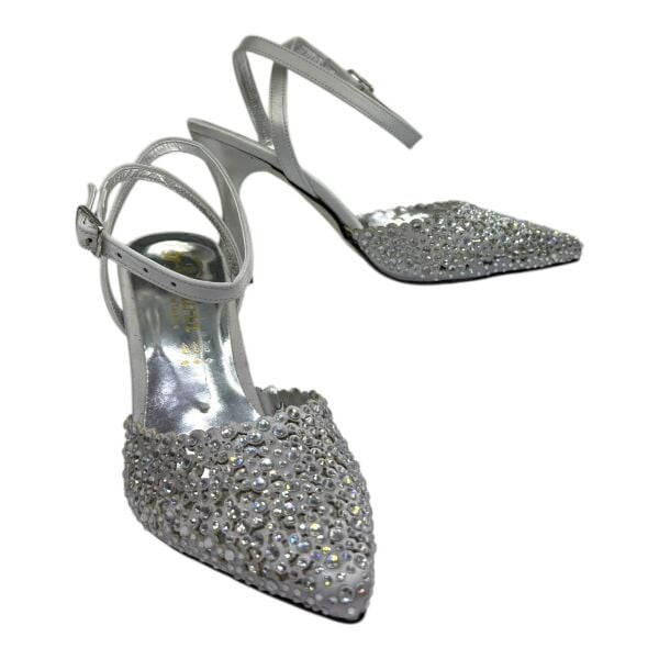 Beyaz Taşlı Abiye Kadın Ayakkabı - Yüksek Topuklu Zarif Model