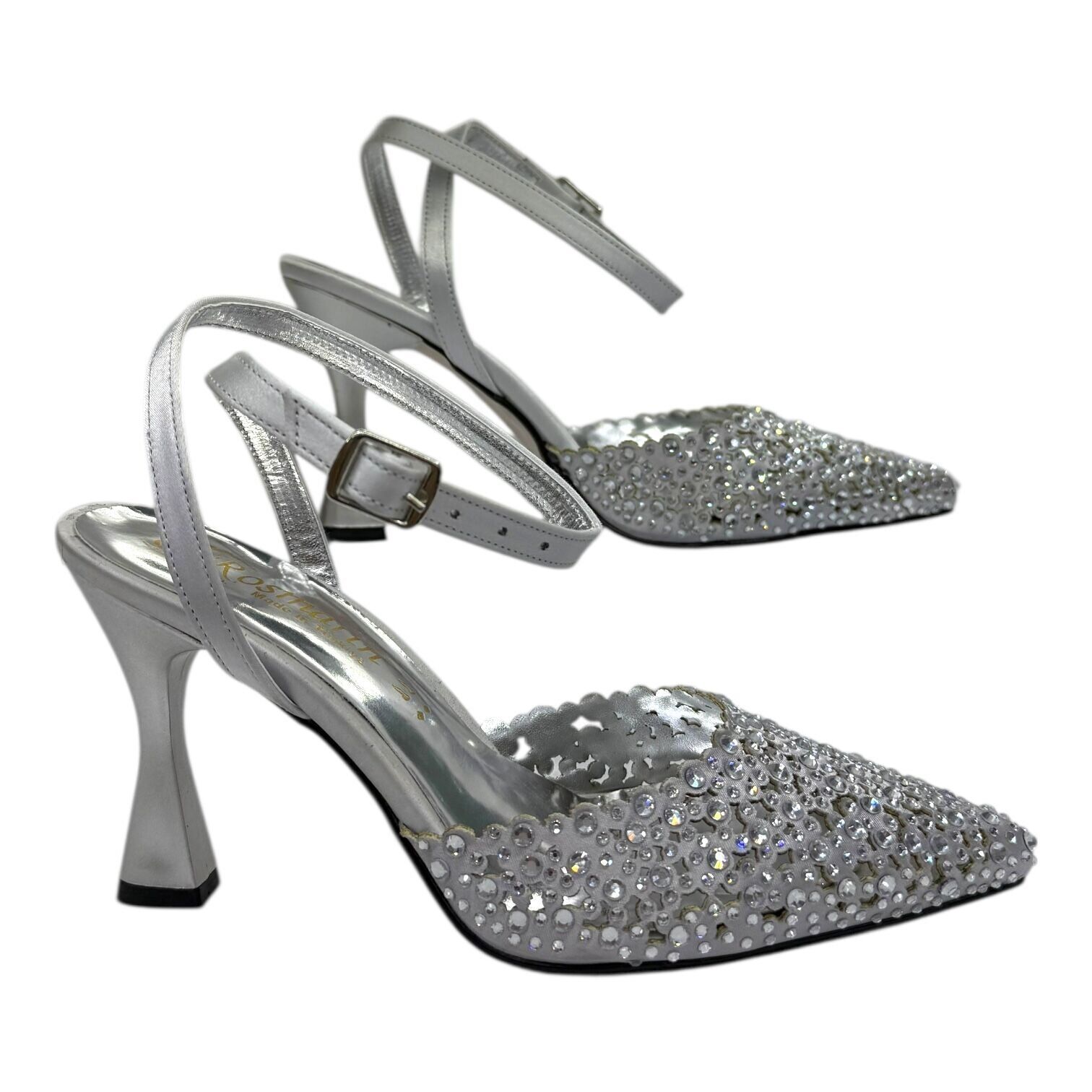 Beyaz Taşlı Abiye Kadın Ayakkabı - Yüksek Topuklu Zarif Model