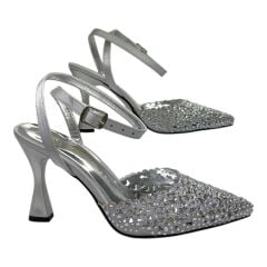 Beyaz Taşlı Abiye Kadın Ayakkabı - Yüksek Topuklu Zarif Model